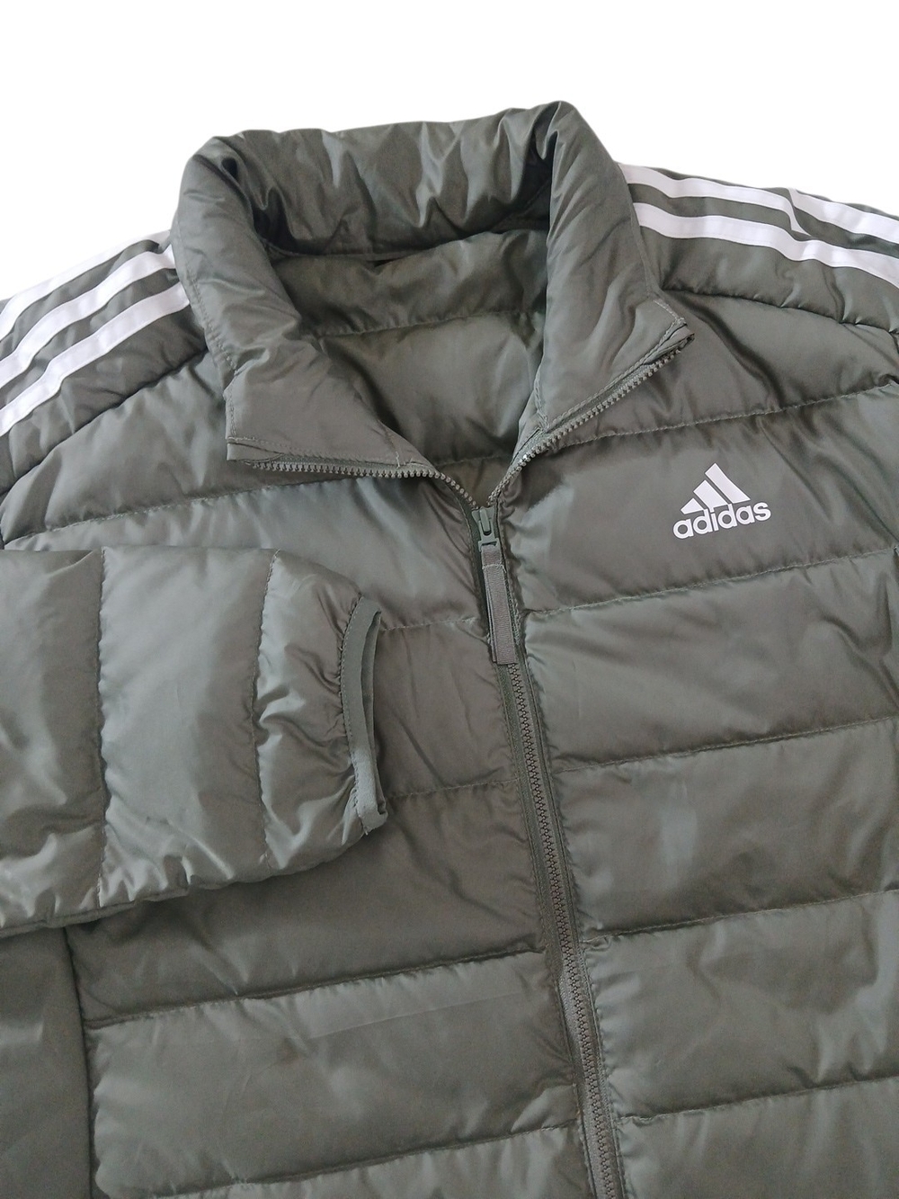 Adidas Essentials Full Zip Down Jacket Olive Green Mens Medium